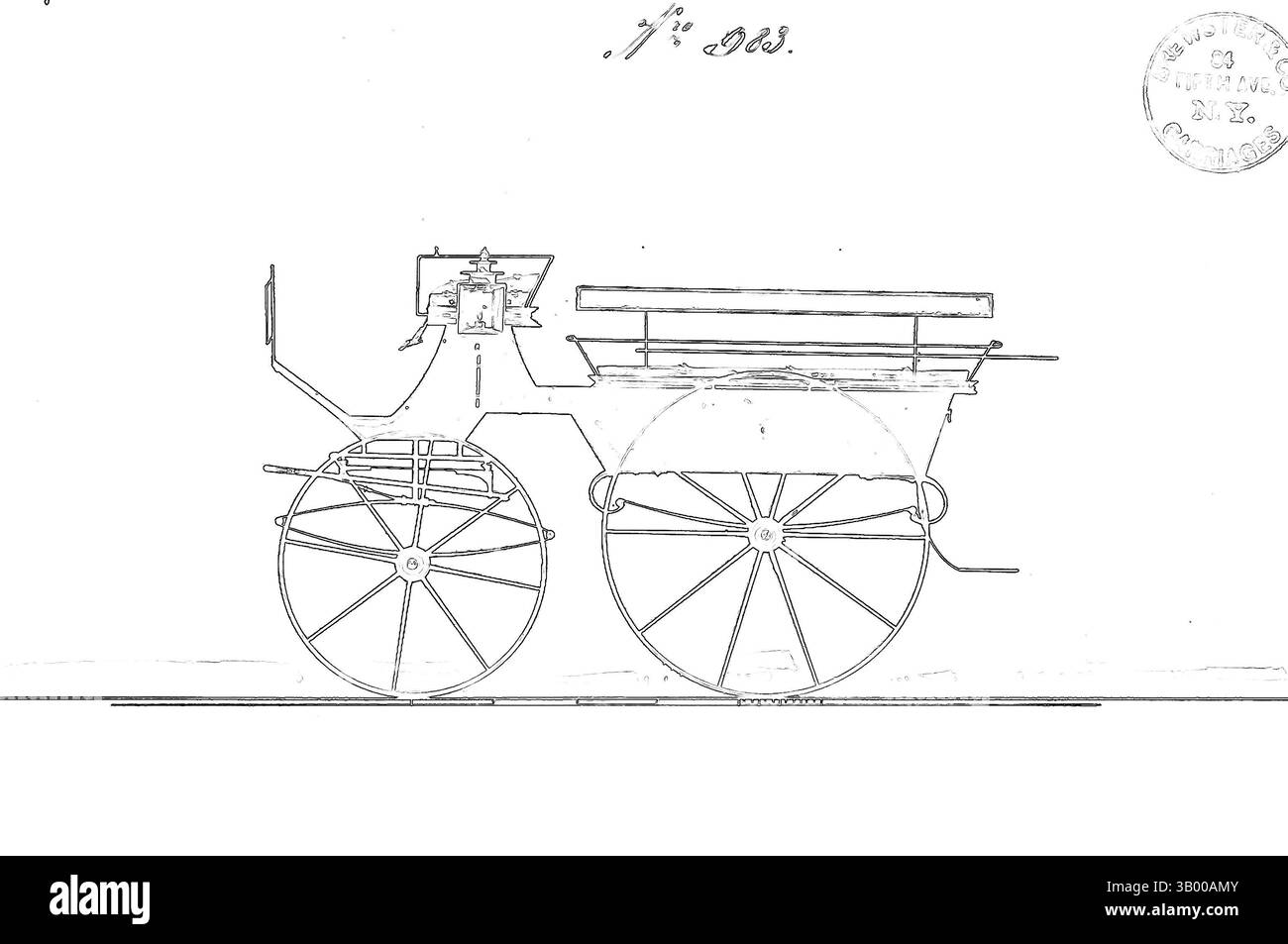 Eine aufwändig gestaltete Pferdekutsche mit geometrischen Rädern, beleuchtet mit einem ätherischen Leuchten vor einem dunklen, sternenklaren Hintergrund. Klassische Kunst mit einem modernen Twist von Artotop Stockfoto