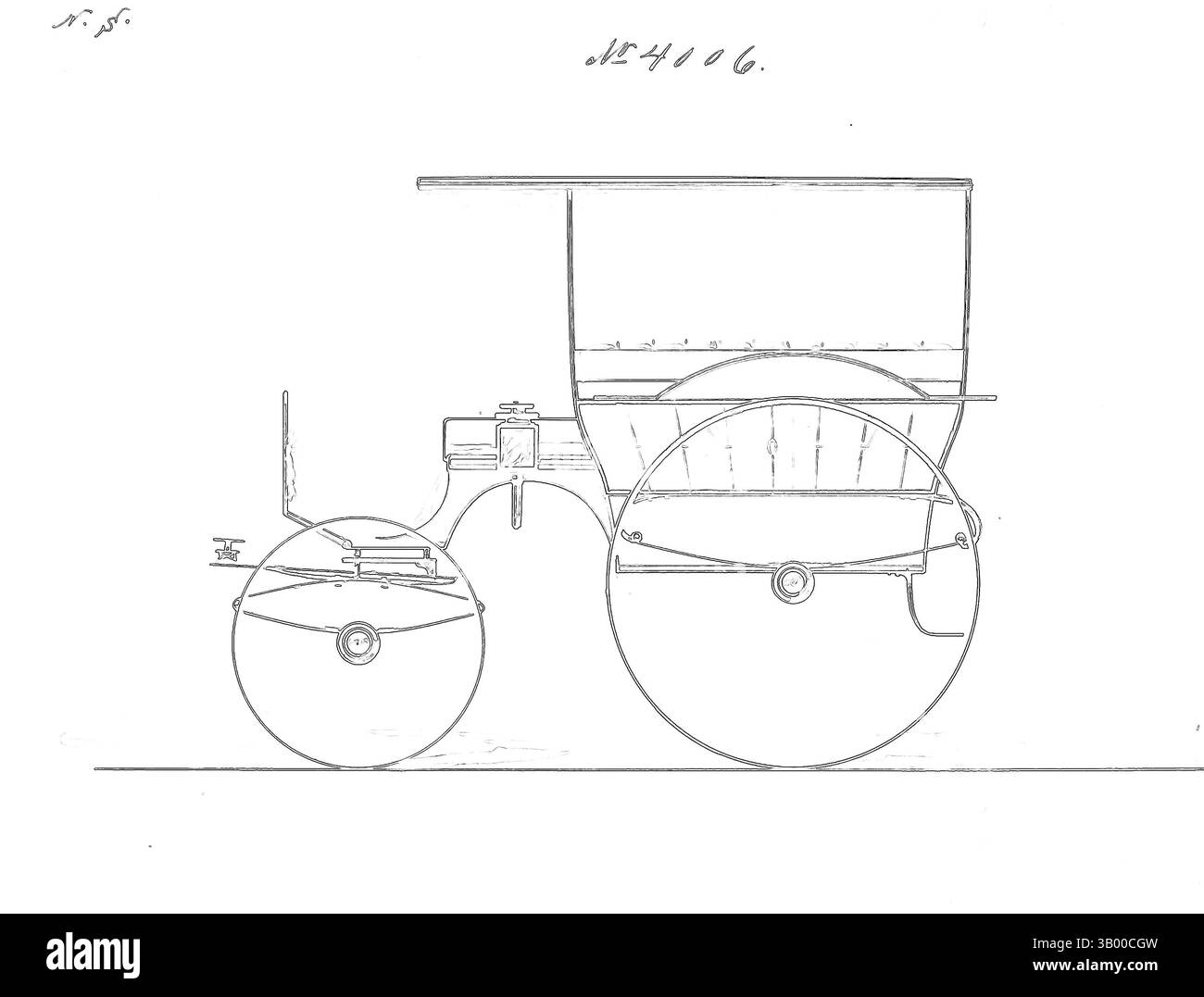 Ein Vintage-Wagen mit markanten Rädern und komplizierten Details, umgeben von einem farbenfrohen, abstrakten Hintergrund, der seine Konturen und Formen unterstreicht. Klassische Kunst mit einem modernen Touch, neu interpretiert von Artotop Stockfoto