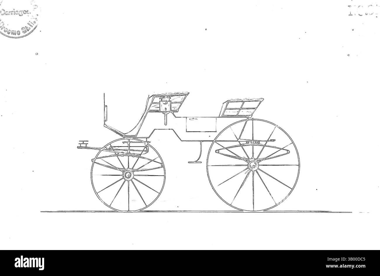 Eine skurrile Darstellung einer altmodischen Kutsche, hervorgehoben mit leuchtenden Linien vor einem dunklen Hintergrund, die ein Gefühl von Nostalgie und Charme weckt. Klassische Kunst mit einem modernen Touch, neu interpretiert von Artotop Stockfoto