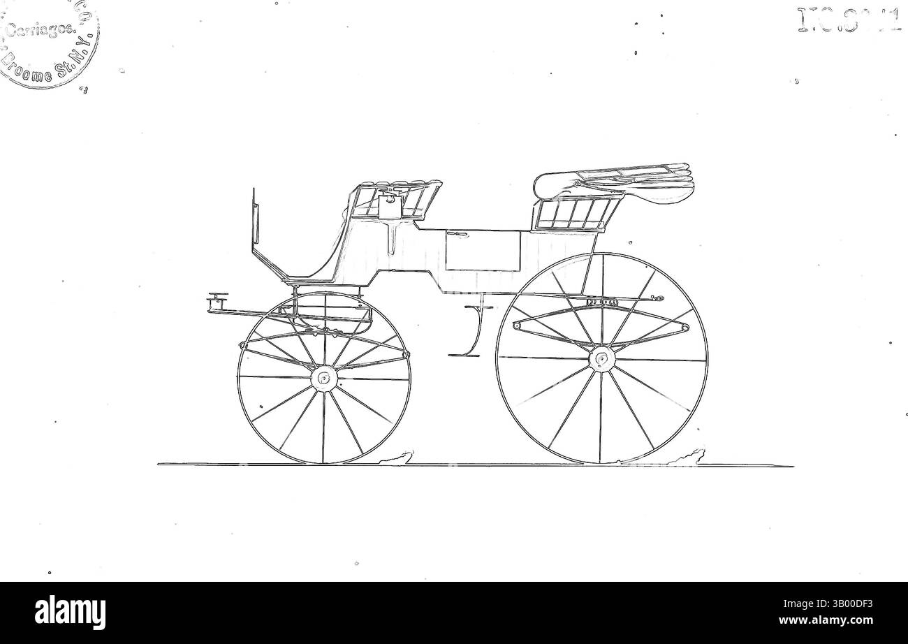 Eine künstlerische Darstellung eines Vintage-Kutschs mit detaillierten Rädern und einem elegant gestalteten Körper vor einem lebendigen, wirbelnden Hintergrund. Klassische Kunst mit modernem Touch, neu interpretiert von Artotop Stockfoto