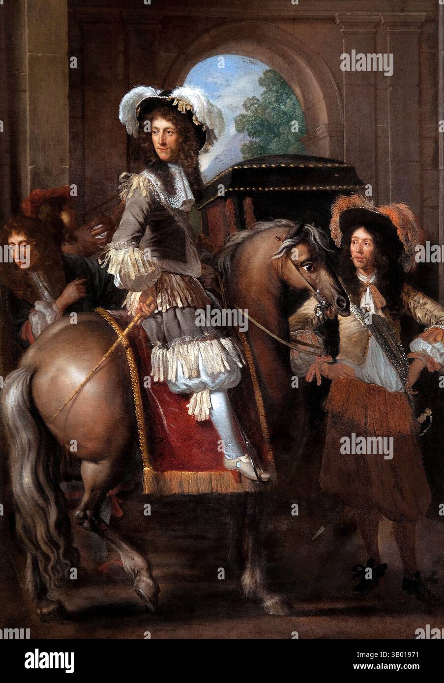 Adelige zu Pferd mit seiner Umgebung vor einem riesigen Tor 1660 von Frans Duchatel, flämisch belgisches Belgien Louvre Paris, Kunstmuseum, Frankreich, Stockfoto