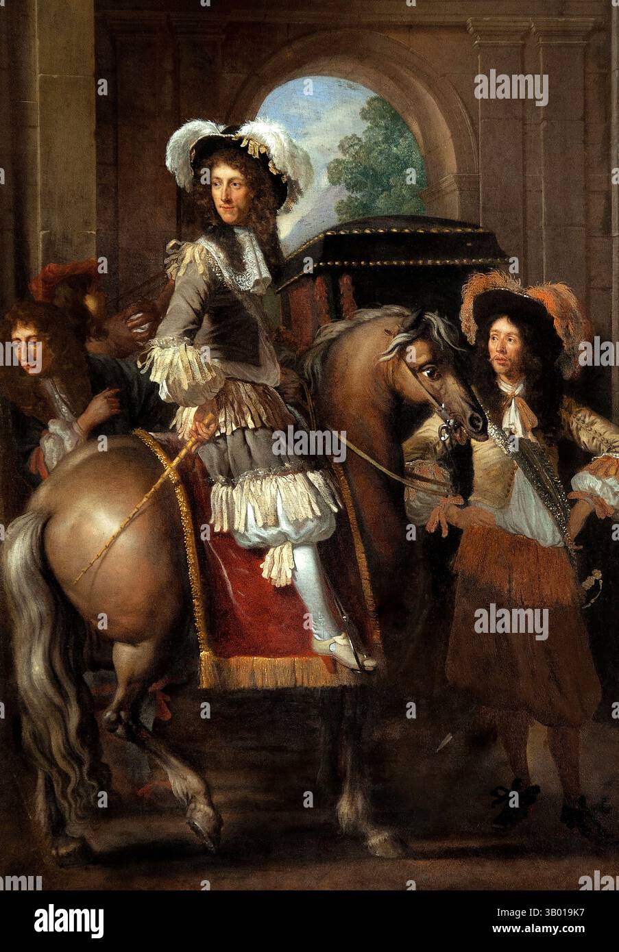 Adelige zu Pferd mit seiner Umgebung vor einem riesigen Tor 1660 von Frans Duchatel, flämisch belgisches Belgien Louvre Paris, Kunstmuseum, Frankreich, Stockfoto