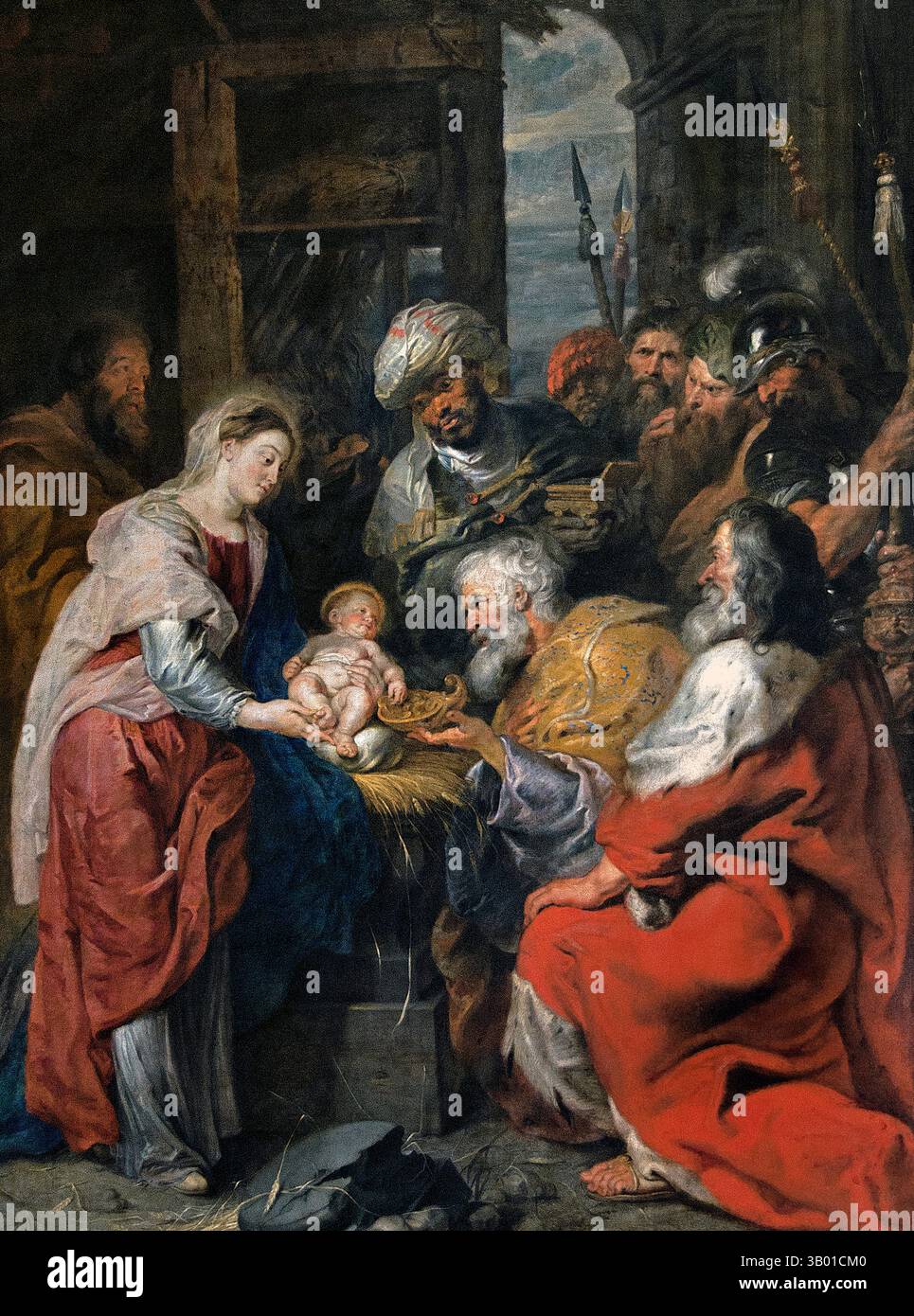 Anbetung der Könige von Peter Paul RUBENS 1577-1640 Flämisch-belgisches Belgien Louvre Paris, Museum für schöne Kunst, Frankreich (Anbetung, Magi, Anbetung der Könige, Geburt Jesu, drei Könige, dargestellt als Könige, fand Jesus, indem er einem Stern folgte, legte ihm Geschenke Gold vor, Weihrauchmyrhe verehren ihn, Zeugen der Geburt, Jesus in Bethlehem, Weihnachten, ) Stockfoto