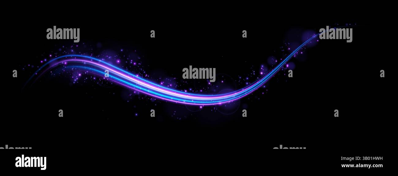 Eine wunderschöne und farbenfrohe Lichtwelle mit Glitzern auf dunklem schwarzem Hintergrund, die eine künstlerische Atmosphäre schafft Stock Vektor