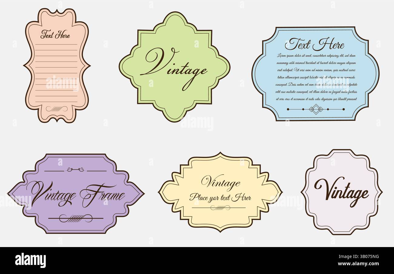 Set mit Vintage-Etiketten und Markierungsrahmen. Stock Vektor