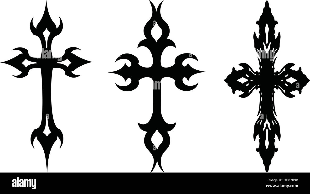 Stilisierte Christliche Kreuze - Religiöse Tribal-Symbole Stock Vektor