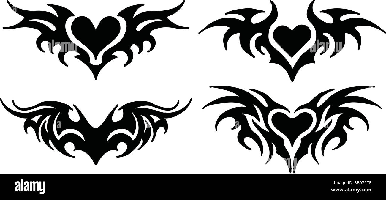 Tribal Heart Designs – abstrakte Liebessymbole und Tattookunst Stock Vektor