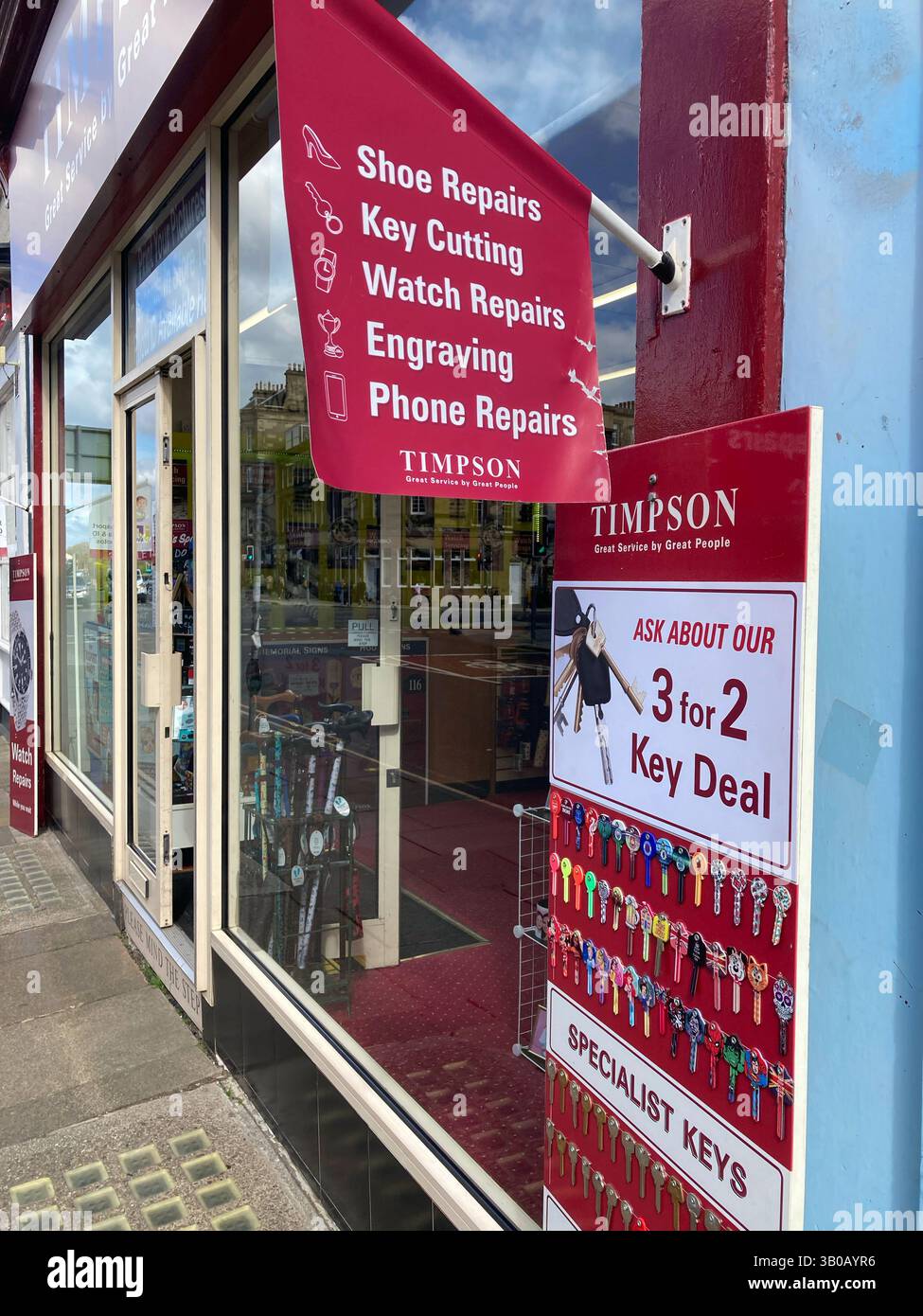 Timpson Shop, Marke für den Dienstleistungssektor, die verschiedene Dienstleistungen anbietet, einschließlich Schlüsselschneiden, Großbritannien Stockfoto