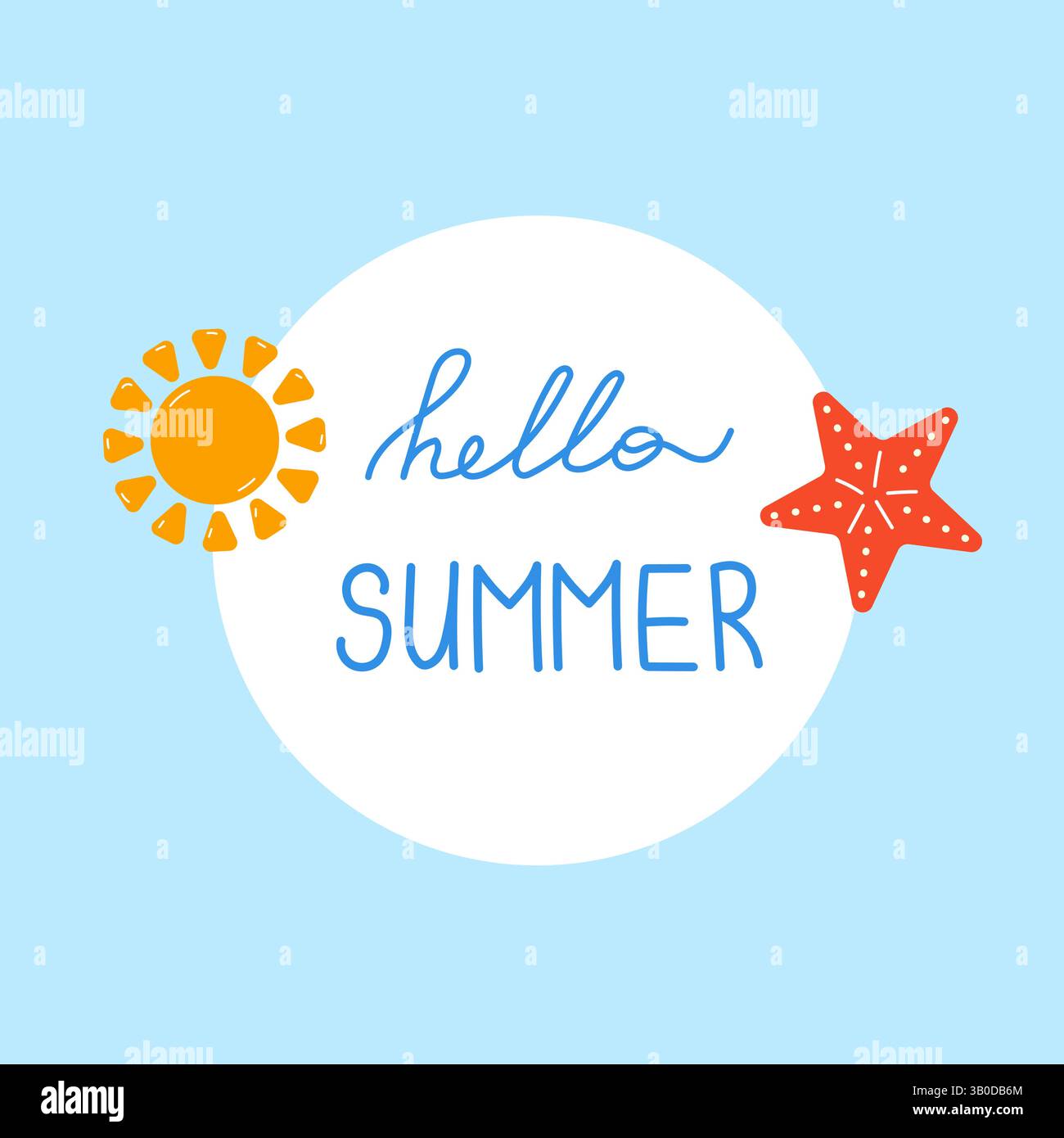 Hallo Sommerbanner mit Stern und Sonne Stock Vektor
