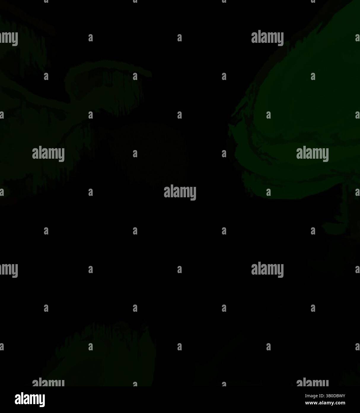Eine abstrakte Komposition mit dunklen und hellen Bereichen mit wirbelnden Formen, die ein Gefühl von Bewegung und Tiefe wecken. Die dominanten Formen erinnern an organische Elemente und schaffen eine atmosphärische und faszinierende Umgebung. Ein kreisförmiges Design mit dunklem Laub und zarten Blumenmustern, die einen auffälligen Kontrast vor einem tiefen Hintergrund bilden. Klassische Kunst mit einem modernen Twist von Artotop, transformierte französische Stoffe, erste Hälfte des 19. Jahrhunderts, klassische Kunst mit einem modernen Twist von Artotop Stockfoto