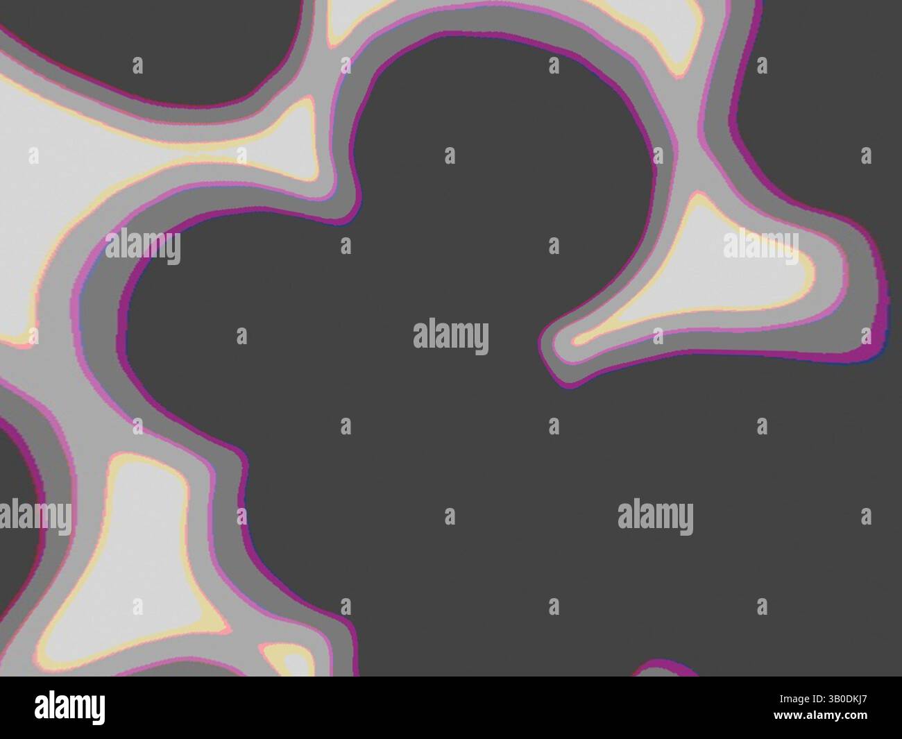 Eine Reihe organischer, fließender Formen verflechten sich und schaffen einen dynamischen Kontrast zwischen dunklen und hellen Bereichen, mit weichen Kanten, die Bewegung und Tiefe suggerieren., Ein kreisförmiges Design mit einem organischen, abstrakten Muster dunkler Formen, durchsetzt mit helleren Bereichen, wodurch eine fließende und dynamische Komposition entsteht. Klassische Kunst mit einem modernen Twist von Artotop, transformierte französische Stoffe, erste Hälfte des 19. Jahrhunderts, klassische Kunst mit einem modernen Twist von Artotop Stockfoto