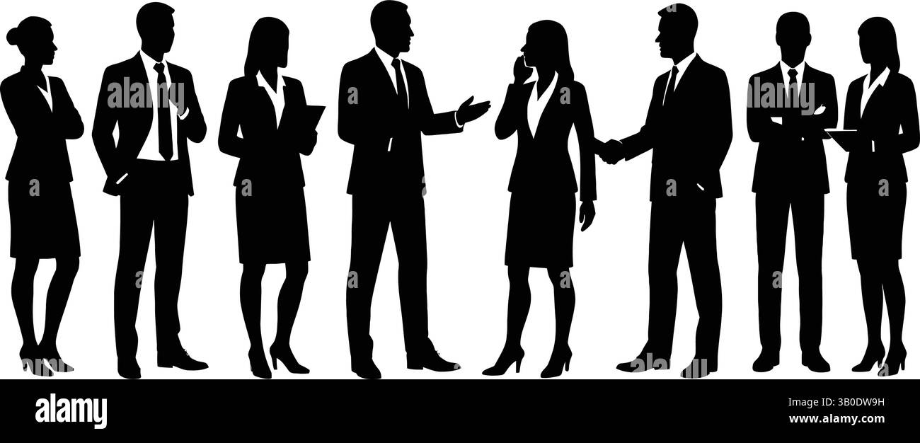 Business People Silhouetten Corporate Team Kommunikation Vektorset Stock Vektor