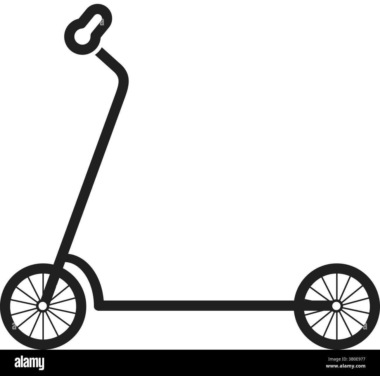 Schwarzes Symbol eines Rollers mit zwei Rädern und Lenker, einfaches elektrisches oder manuelles Rollersymbol für Transport, Reisen und Mobilität Stock Vektor