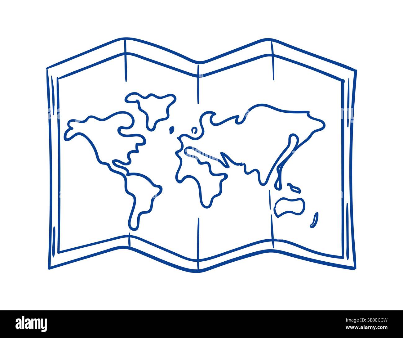 Weltkarte in einem einfachen Umriss gezeichnet, der Kontinente und Ozeane zeigt Stock Vektor