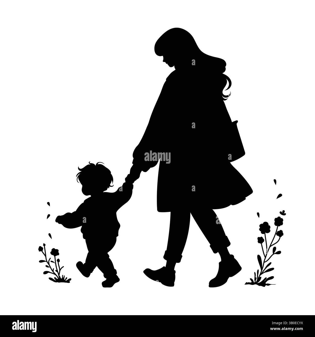 Mutter und Kind gehen zusammen Silhouette, Muttertagsfeier Stock Vektor Mutter und Kind gehen zusammen Silhouette, Muttertagsfeier Stock Vektor
