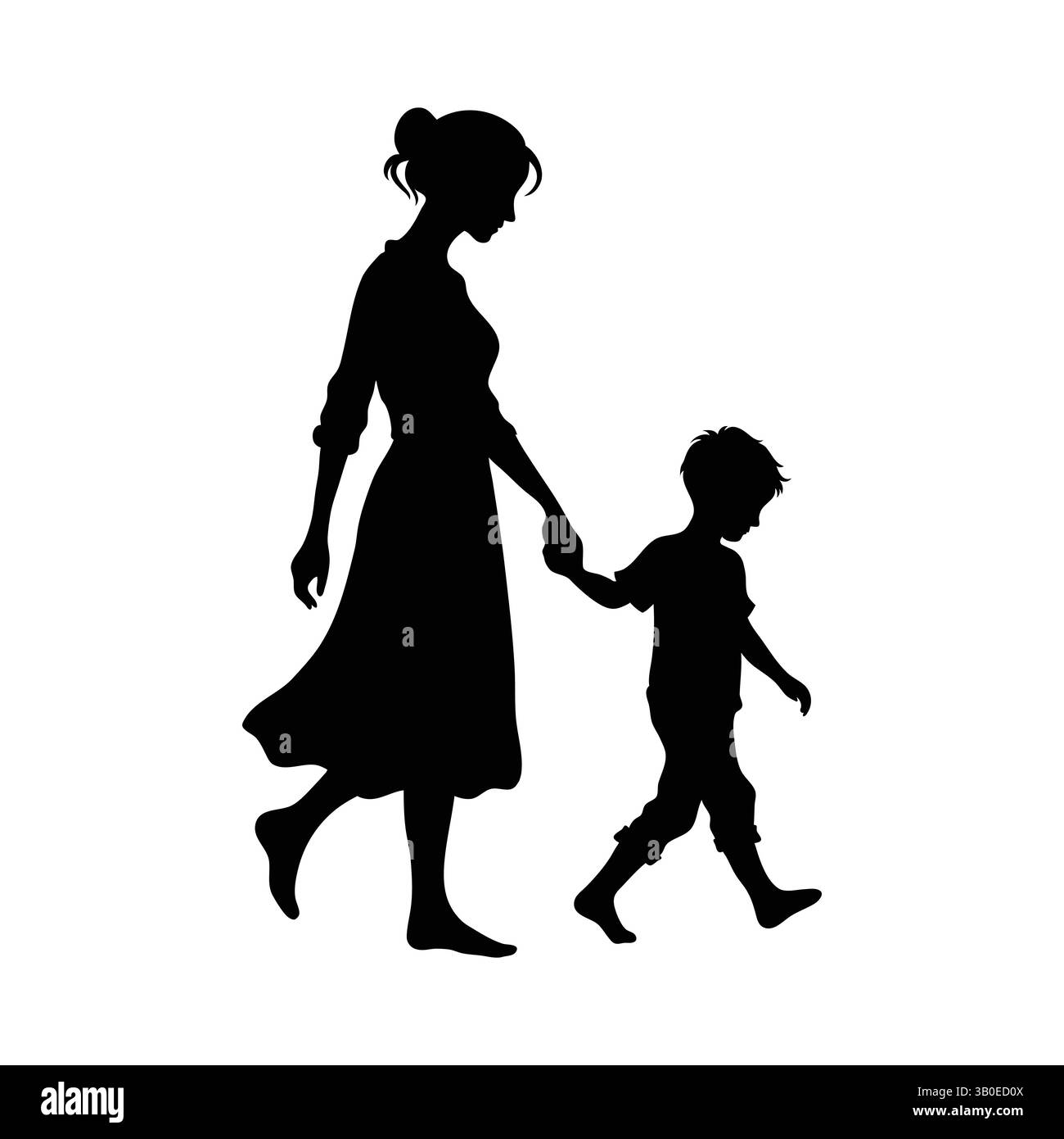 Mutter und Sohn Walking Silhouette, Muttertagsfeier Stock Vektor Mutter und Sohn Walking Silhouette, Muttertagsfeier Stock Vektor