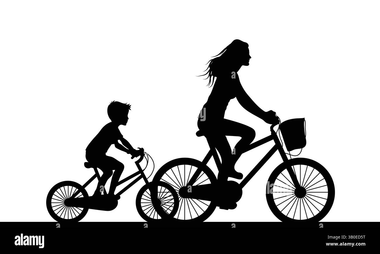 Mutter und Kind Radfahren Silhouette – Familienfahrt, Outdoor-Spaß, Bonding Vector Art Stock Vektor Mutter und Kind Radfahren Silhouette – Familienfahrt, Outdoor-Spaß, Bonding Vector Art Stock Vektor