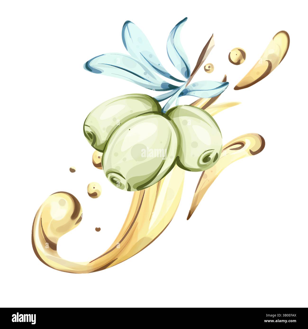 Entdecken Sie die Schönheit von Oliven und Olivenöl durch Aquarellkunst, die von der italienischen Küche inspiriert ist Stock Vektor