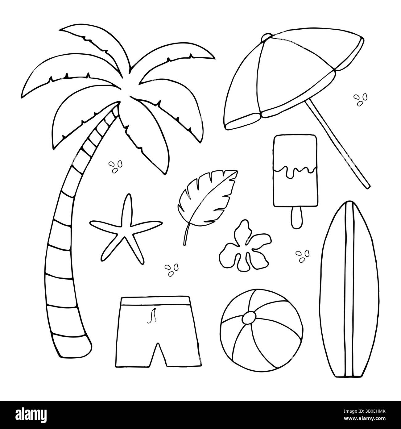 Sommer Doodle Hand gezeichnet Set, Vektor Set. Strandparty, Meer, Reise, Urlaub. Niedliche Illustration. Stock Vektor