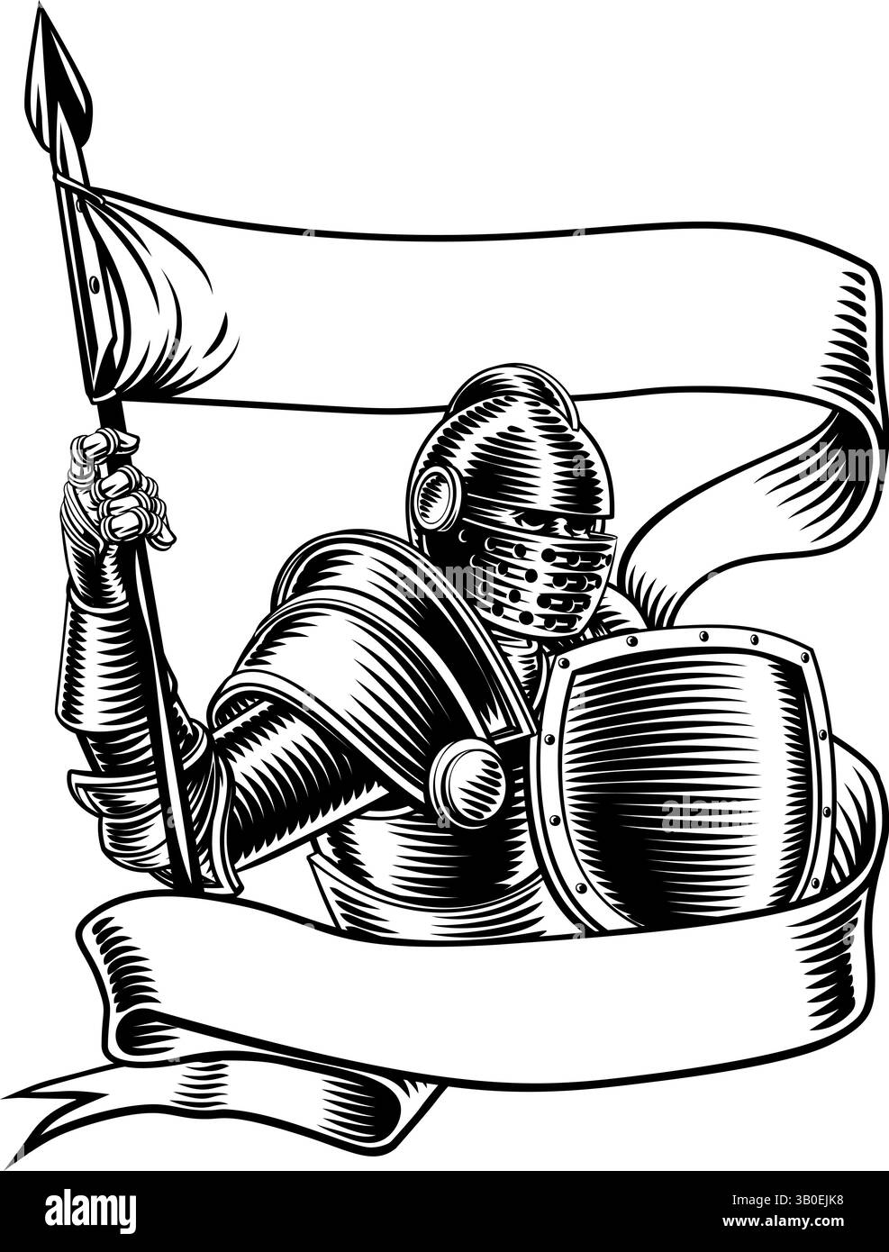 Ritter Mit Banner Kampfflagge Standardband Stock Vektor