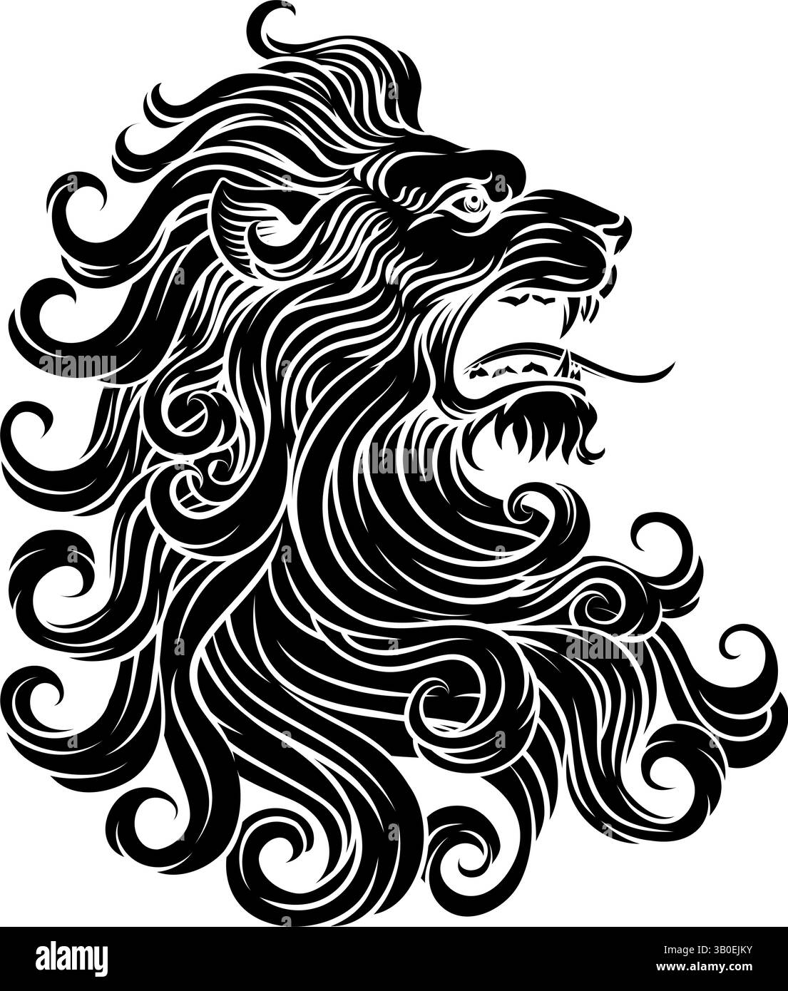 Löwenkopf Holzschnitt Ätzen Im Vintage-Stil Stock Vektor