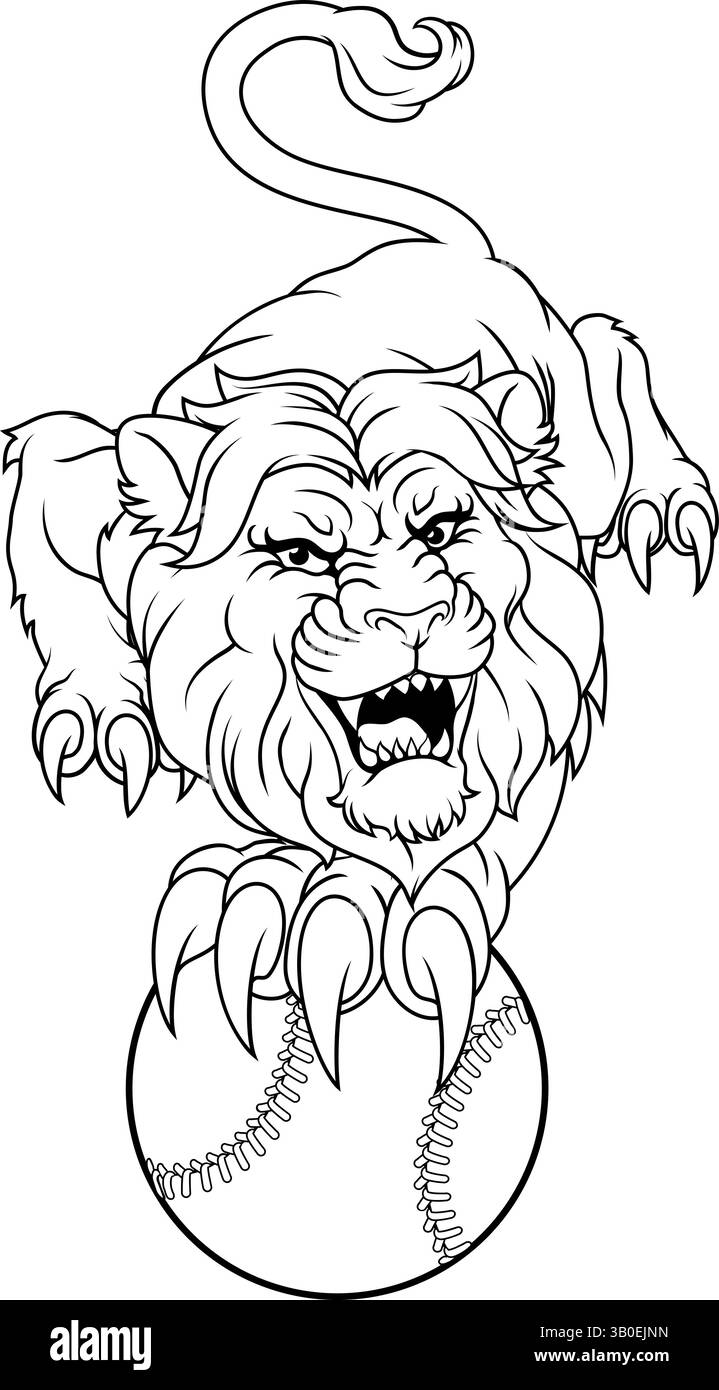 Löwen-Baseball-Ball Tiersport-Team-Maskottchen Stock Vektor