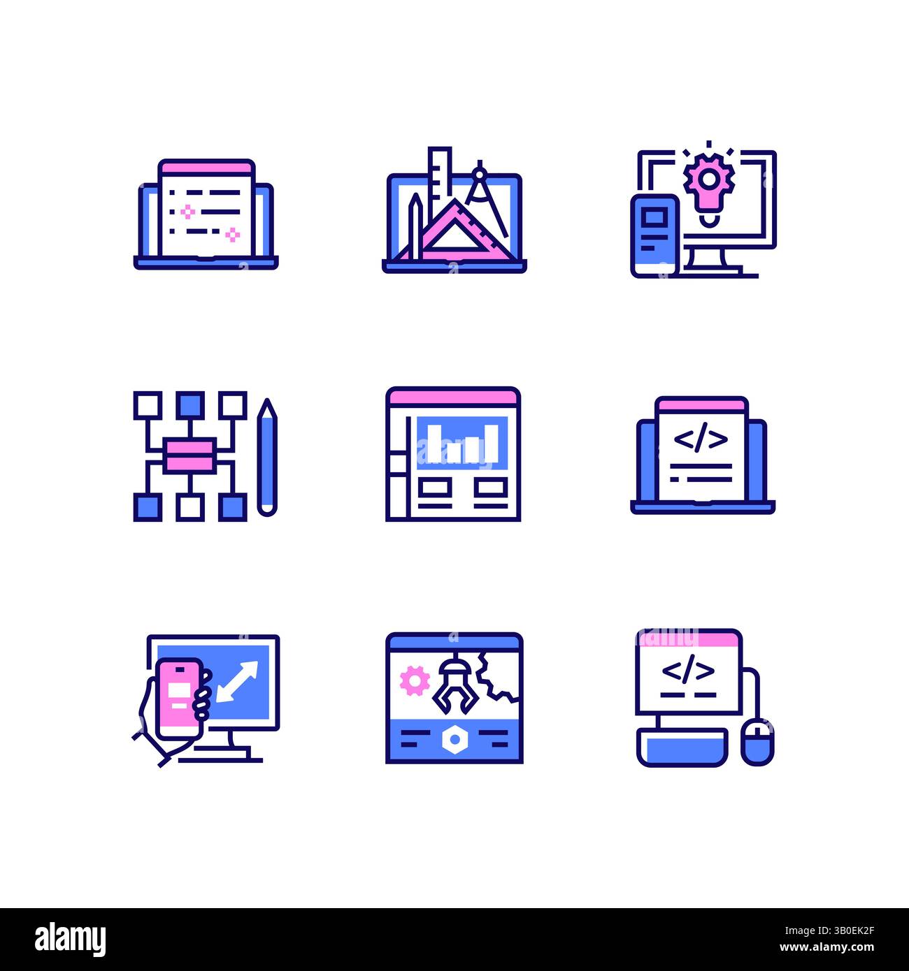 Programmierung – Moderne Symbole im Stil der Linienart Stock Vektor