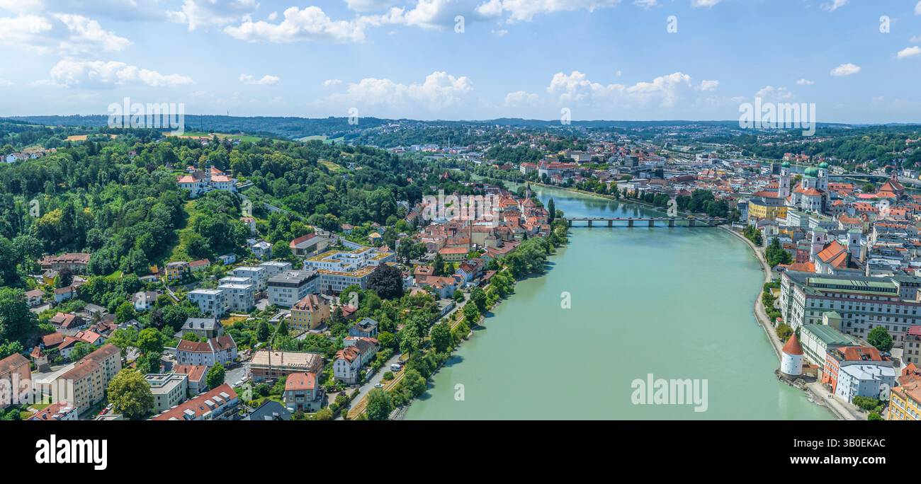 Vogelperspektive der Dreiflusstadt Passau im östlichen Niederbayern Stockfoto