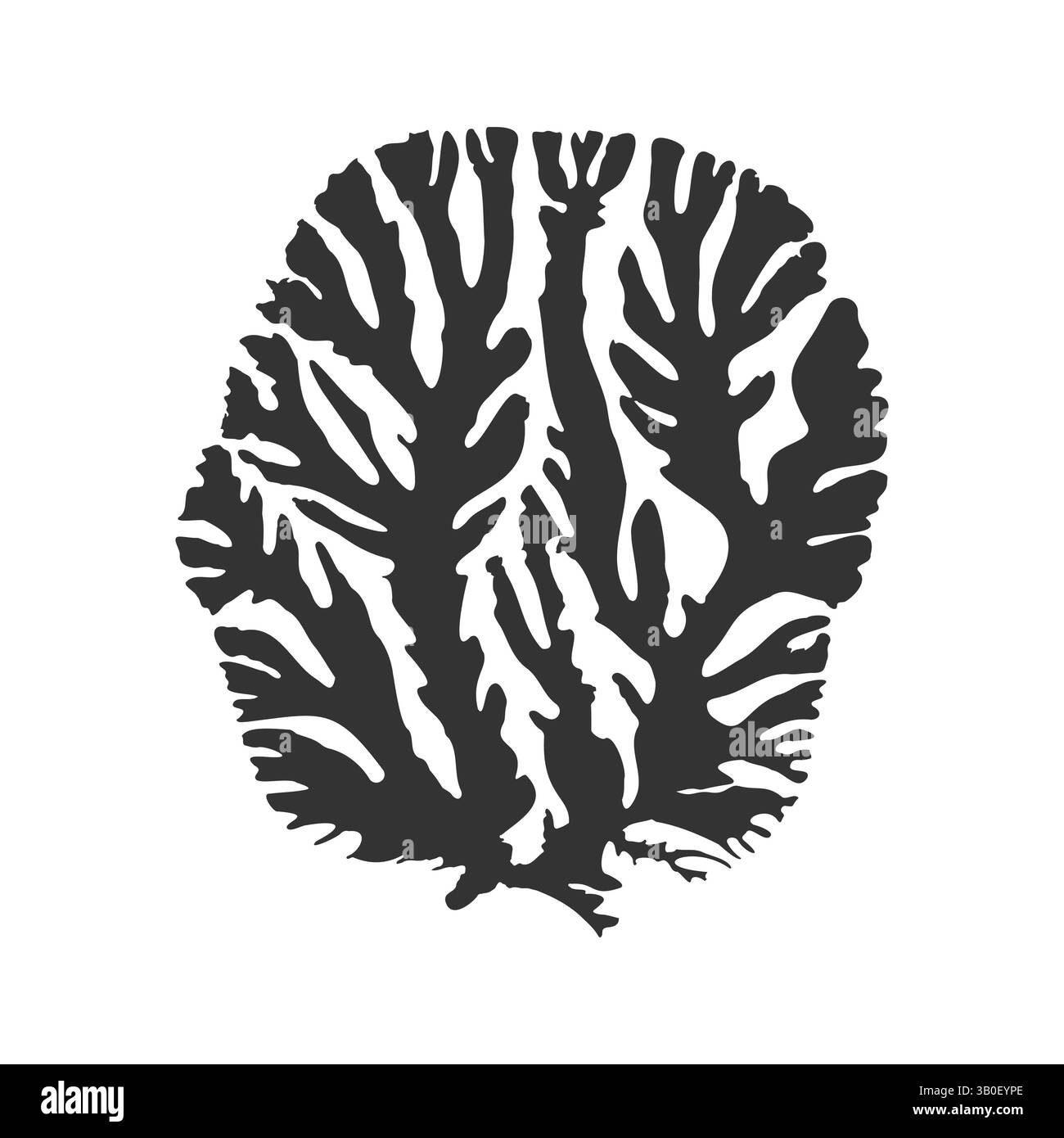 Wirbellose Tiere Anthozoa Cnidaria Polypen Busch isoliert auf weißem Hintergrund. Dunkle Aquarellskizze, Korallen, Algen. Isolierter, weißer Hintergrund. Vektor krank Stock Vektor