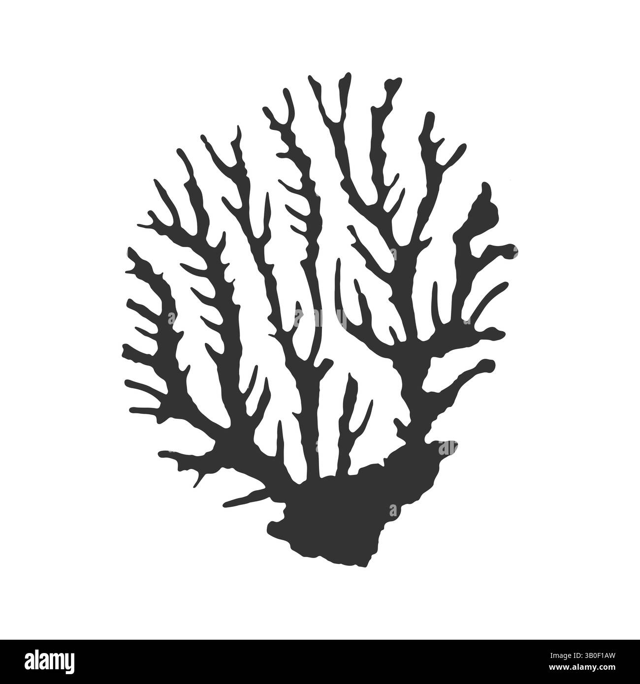 Korallenbusch isoliert auf weißem Hintergrund. Abstrakte Zeichnung mit dunklem Aquarell, Polyp, Korallen, Algen. Symbol, Logo. Vektorabbildung Stock Vektor