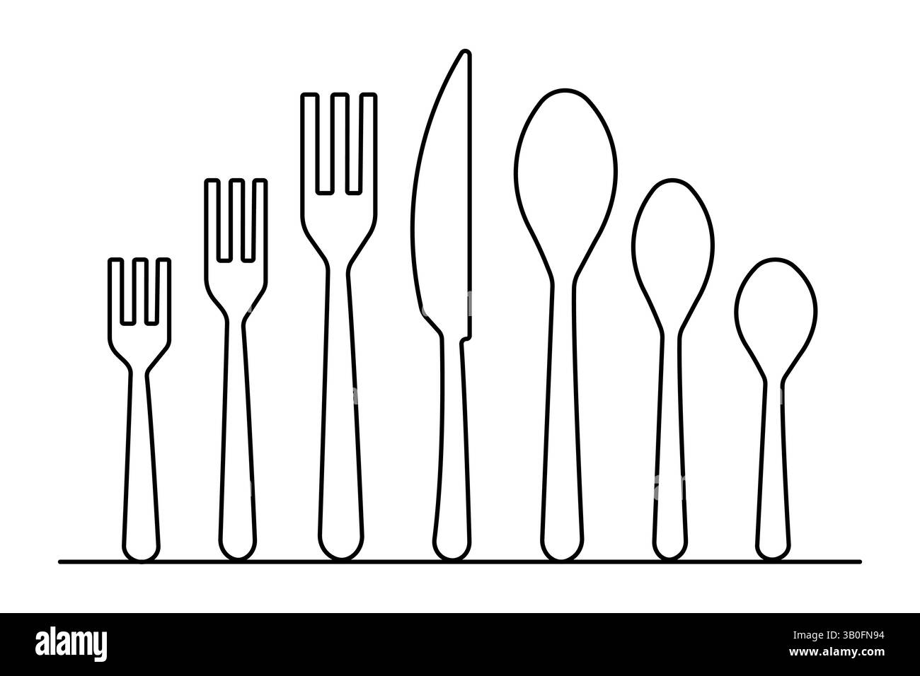 Durchgehende einzeilige Grafik einfaches Messer und Gabel Skizze Umrissvektor Illustration Stock Vektor