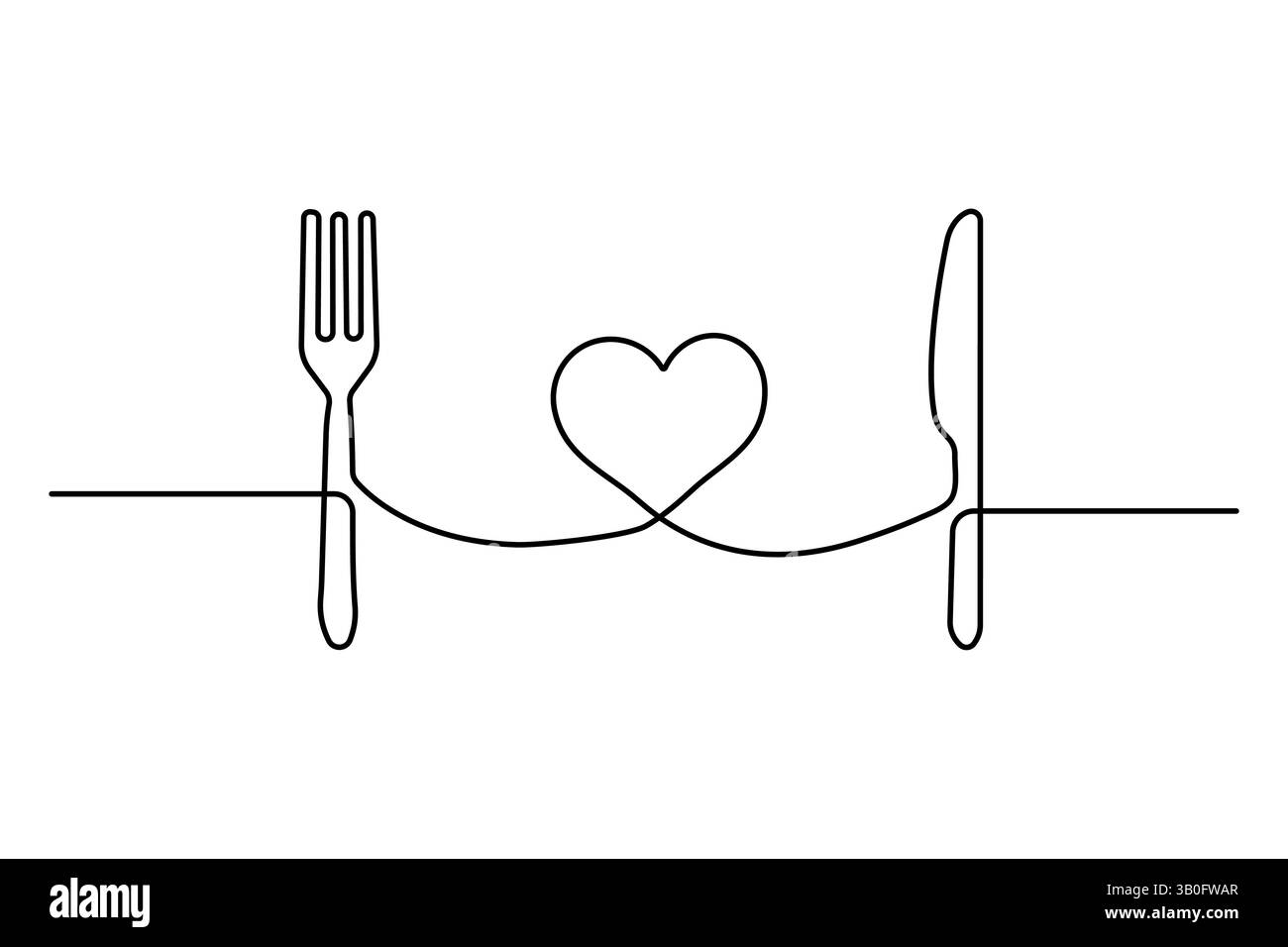 Durchgehende einzeilige Grafik einfaches Messer und Gabel Skizze Umrissvektor Illustration Stock Vektor