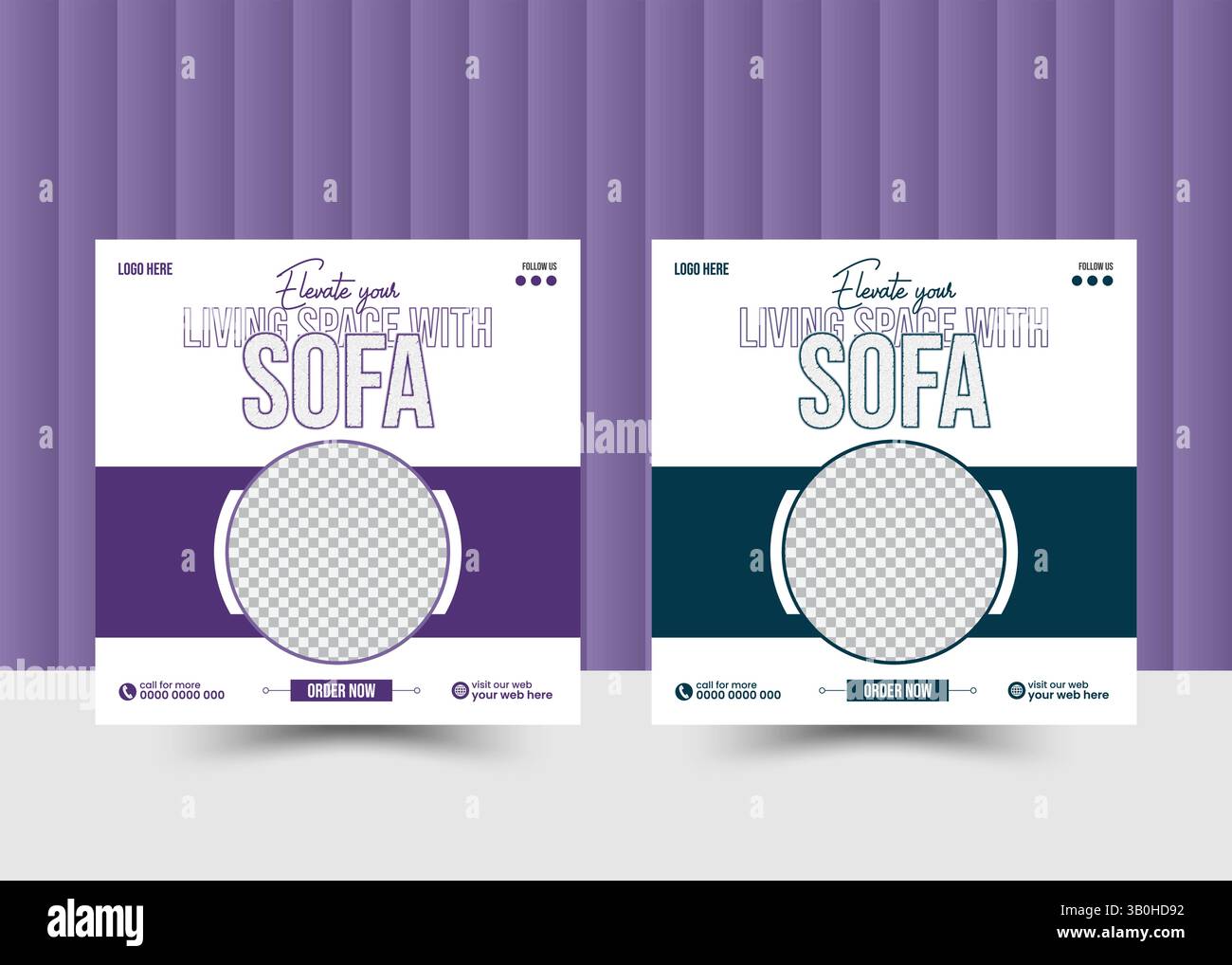 Social Media Post Design Vorlage mit modernen Sofas für gehobenes Wohnraumdesign Stock Vektor