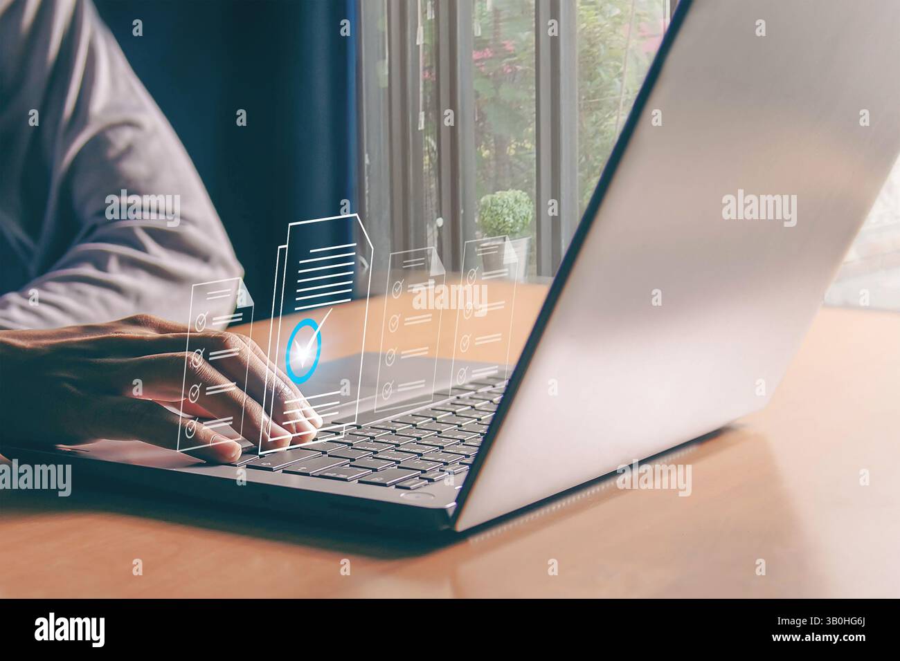Konzepte und Checklisten für die Verwaltung von Geschäftsdokumenten Datencheckliste, Geschäftsentwicklung Stockfoto