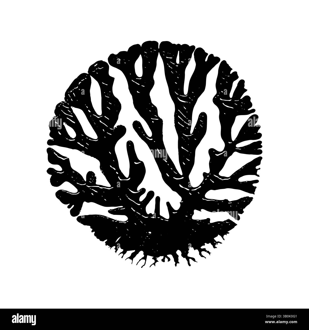 Polypenbusch wirbelloser Tiere isoliert auf weißem Hintergrund. Abstrakte Skizze in dunklem Aquarell Anthozoa Cnidaria, Korallen, Algen. Isolierter, weißer Hintergrund. Vec Stock Vektor