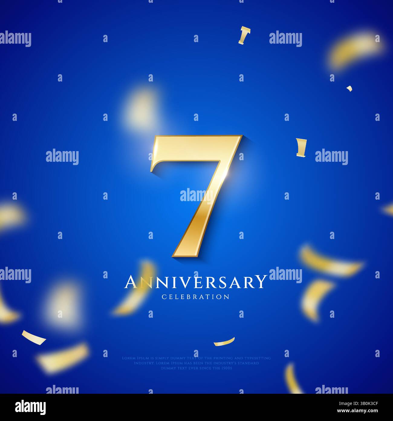 7 Jahre Jubiläumsfeier, 7 Jahre Jubiläumsfeier auf rotem Hintergrund für Feier Ereignis, festliche Illustration, goldene Zahl 7 Spar Stock Vektor