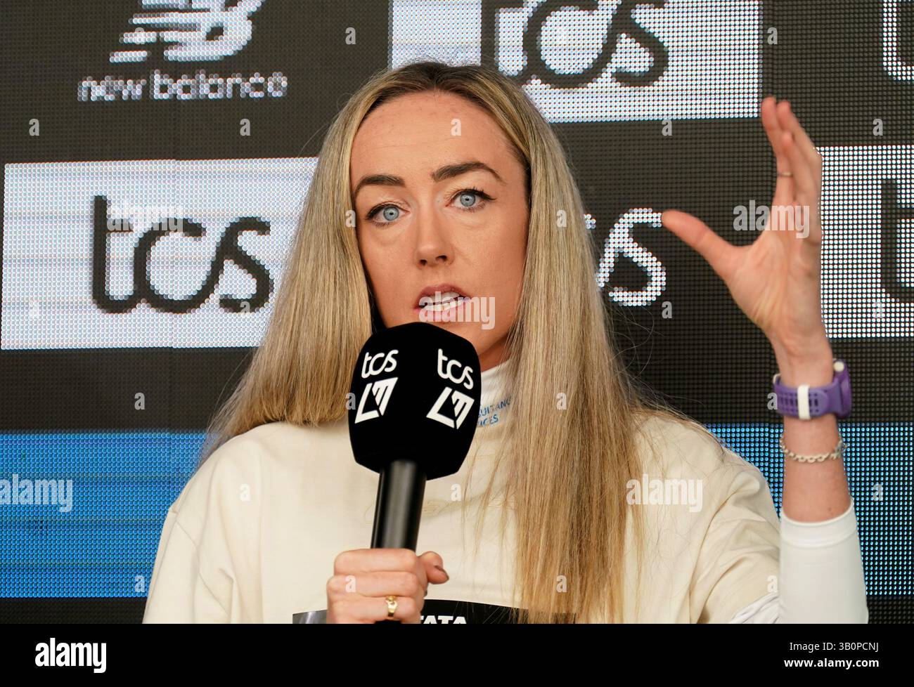 Eilish McColgan während der Pressekonferenz im Medienzentrum des TCS London Marathon in St James's Park vor dem TCS London Marathon 2025 am SundayPicture-Datum: Donnerstag, 24. April 2025. Stockfoto