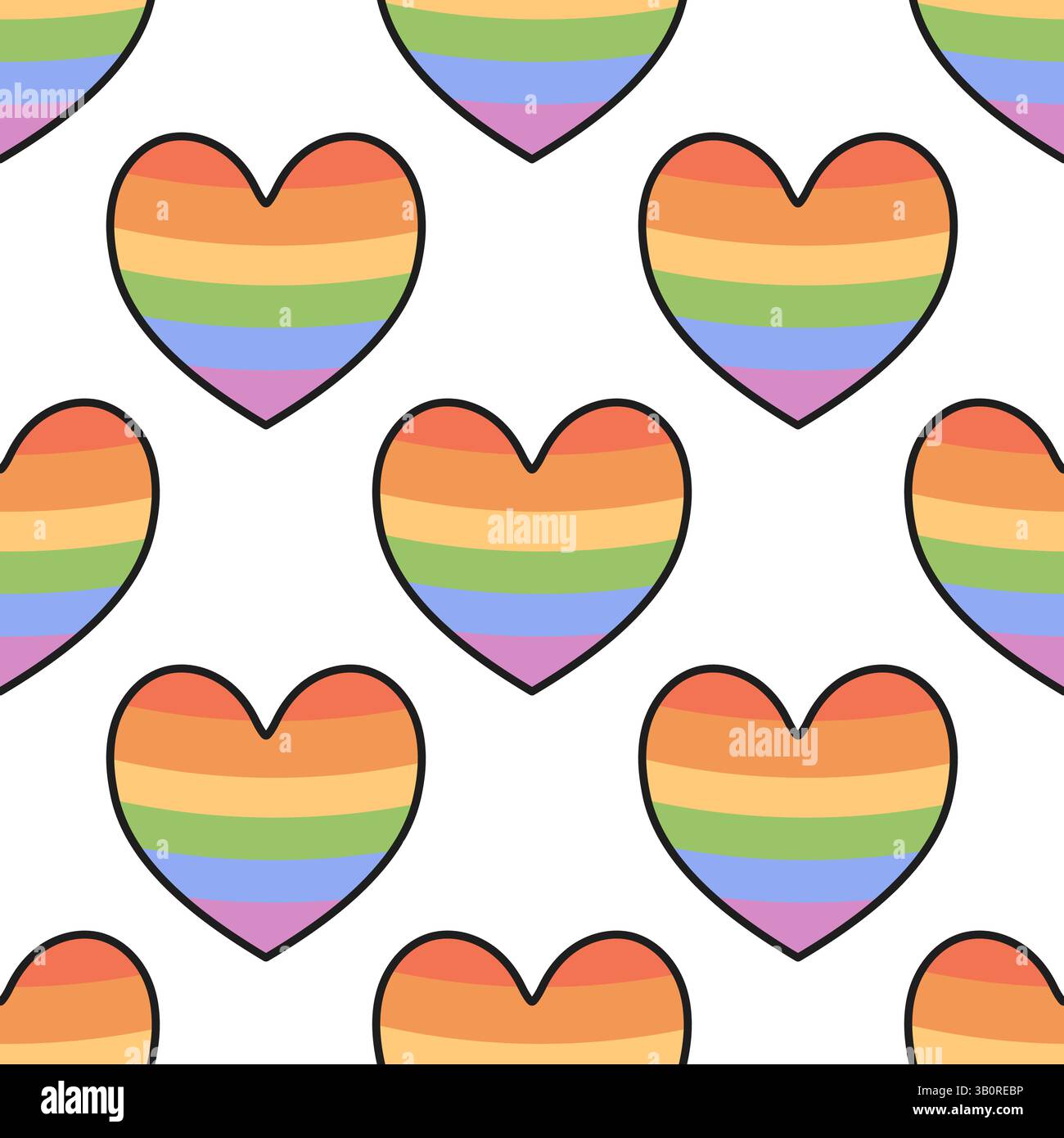 Wiederkehrende Regenbogenherzformen in einem nahtlosen Muster, das Stolz, Liebe und Inklusivität der LGBTQ während des Stolz-Monats repräsentiert. Stock Vektor