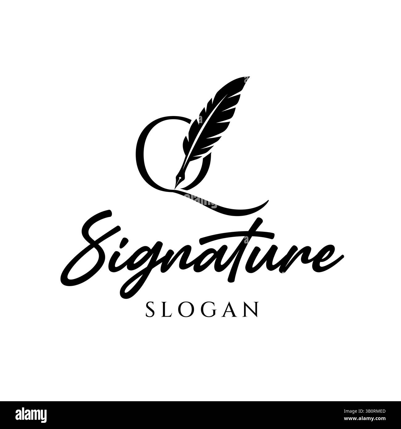 Quill Pen mit Buchstabe Q für Author oder Publishing Logo Stock Vektor