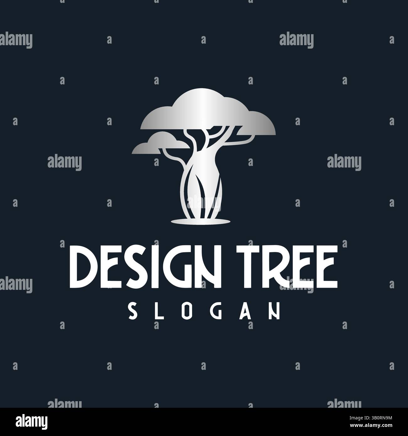 Modernes und minimalistisches Baumlogo mit silbernem Farbverlauf. Geeignet für umweltfreundlich Stock Vektor