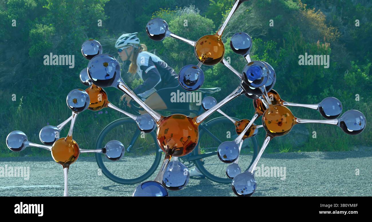 Molekülbild über kaukasischer Radfahrerin Stockfoto