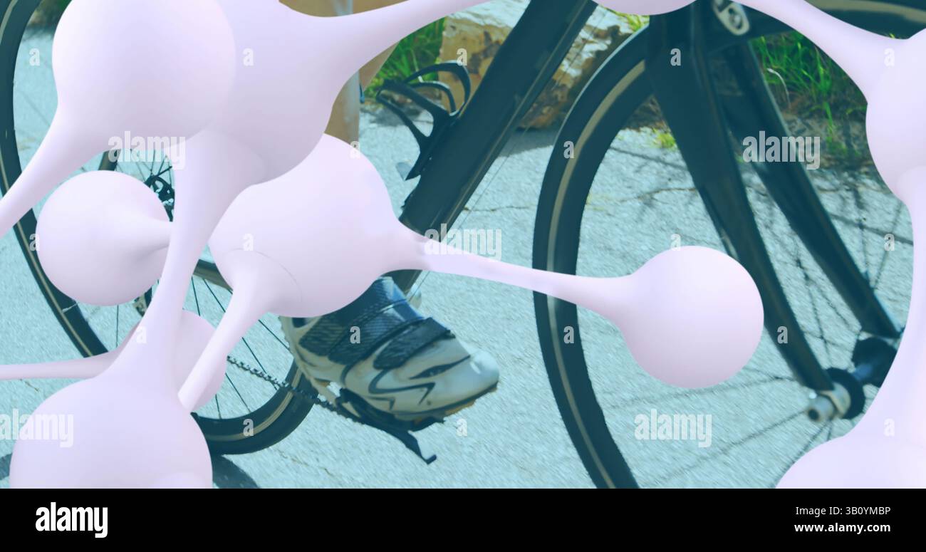 Molekülbild über kaukasischer Radfahrerin Stockfoto