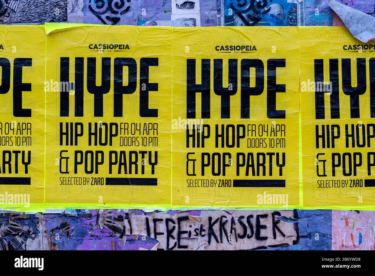 Flyer Und Poster. Funkhaus Flyer & Poster für Hip Hop Pop Party in Cassiopeia, Berlin, Deutschland. Berlin Funkhaus Berlin Deutschland Copyright: XGuidoxKoppesxPhotox Stockfoto