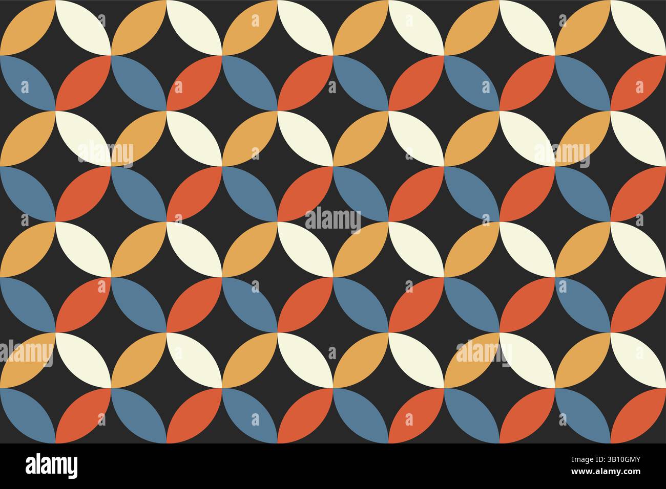 Retro Circular Geometric Pattern Vector, warme Erdtöne auf dunklem Hintergrund für Vintage Designs Stock Vektor