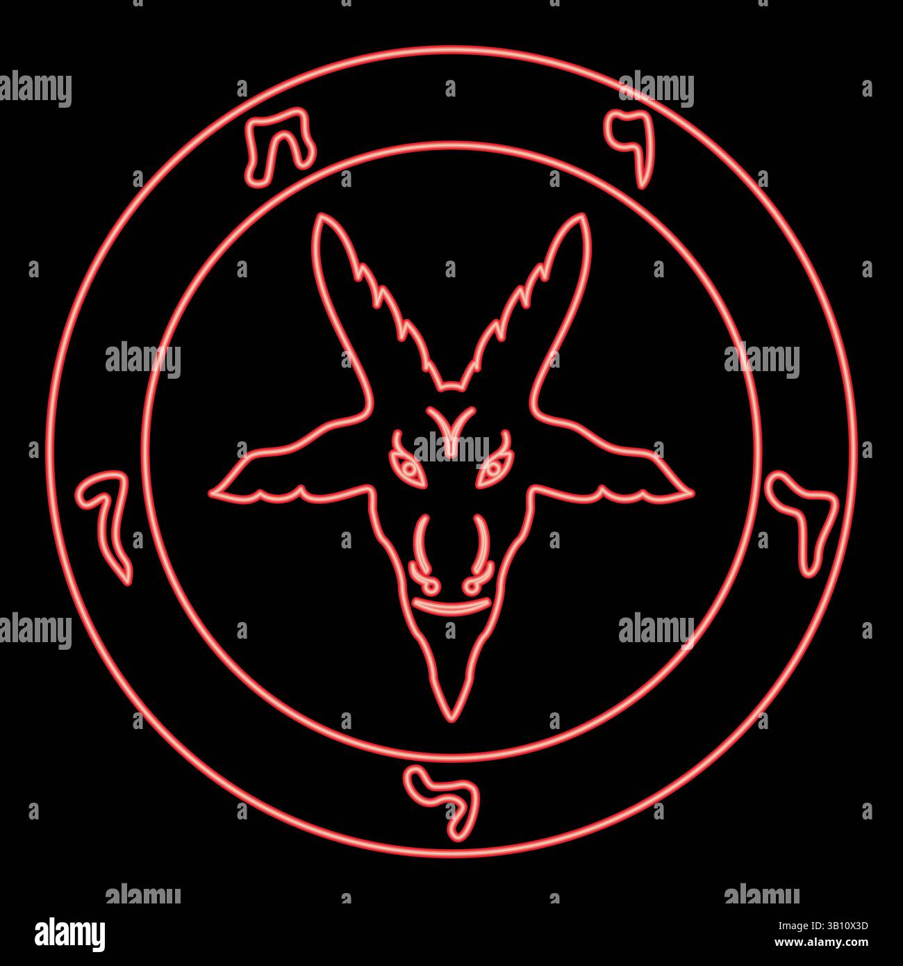 Neonsymbol Satanismus von Lavaeus Siegel von Baphomet Zeichen rote Farbe Vektor Illustration Bild flache Art Licht Stock Vektor