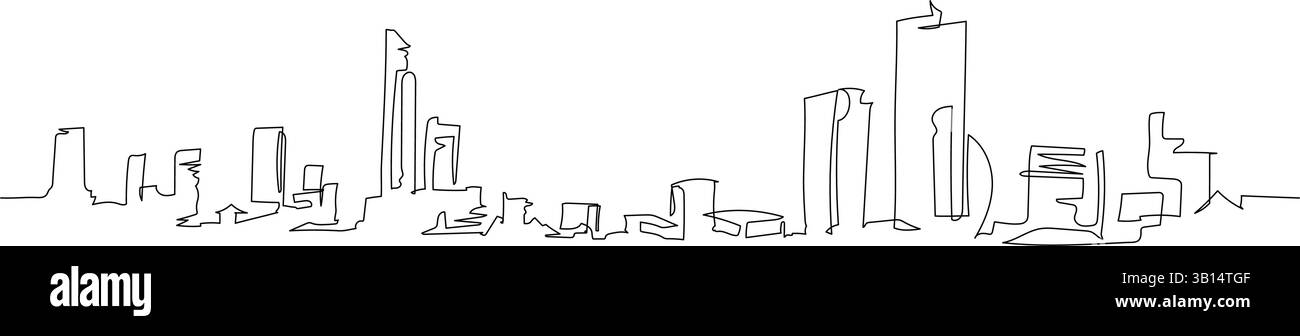Metropolis Stadtgebäude handgezeichnete Skizze eine Linie kontinuierliche Zeichnung Kontur Kunst Vektor Illustration Stock Vektor
