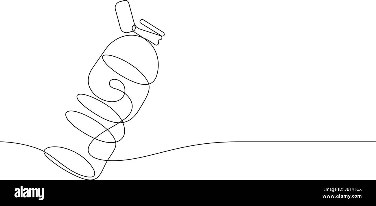 Trinkwasserflasche mit offenem Verschluss, einzeilige, durchgehende Zeichnung, minimalistischer Kopierraum Stock Vektor