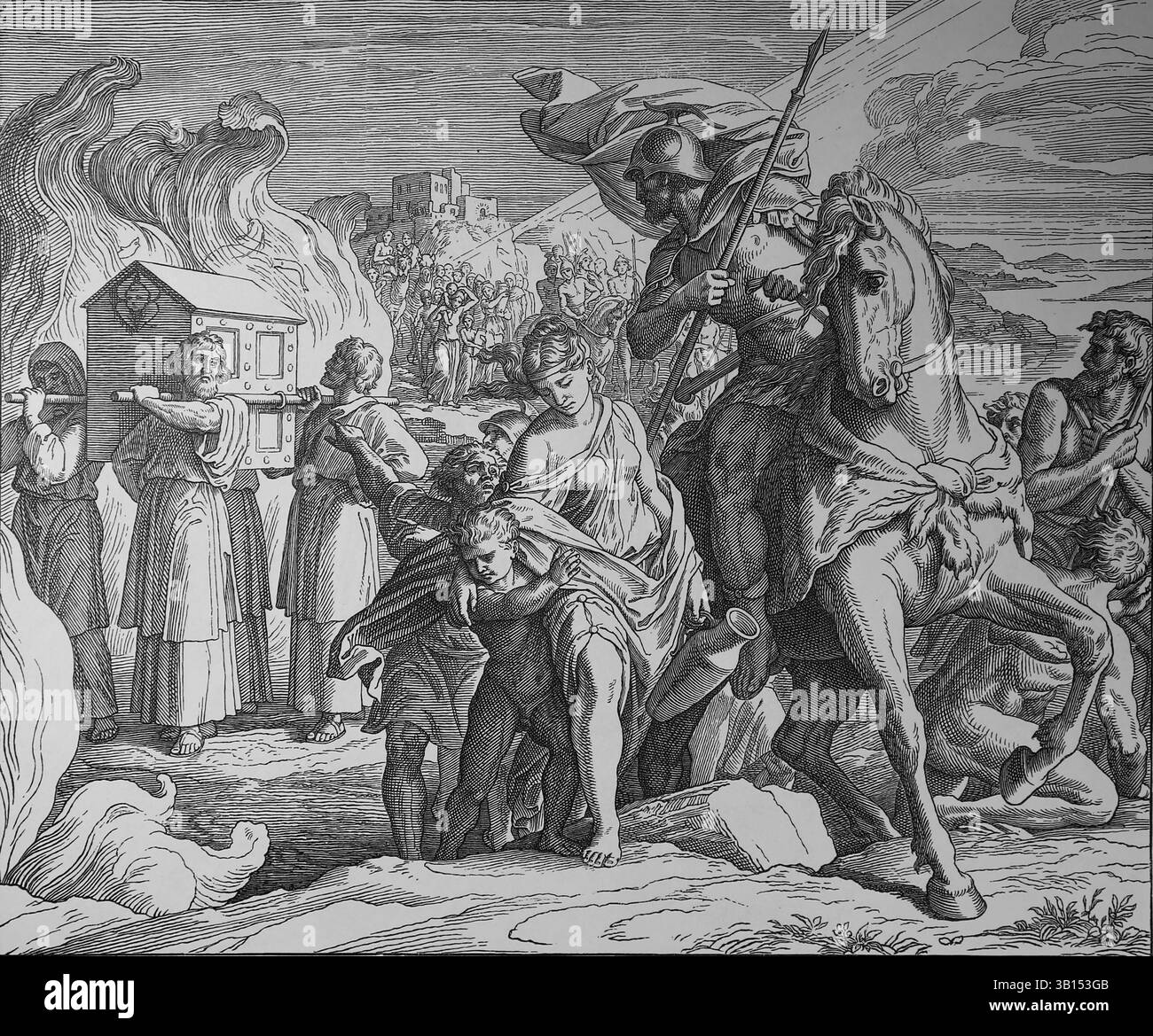 Bibel. Die Israeliten ziehen über Jordanien. Buch von Joshua, 3. Illustration von J. Schnorr von Carolsfeld. "Die Bilderbibel", 1852-60. Stockfoto