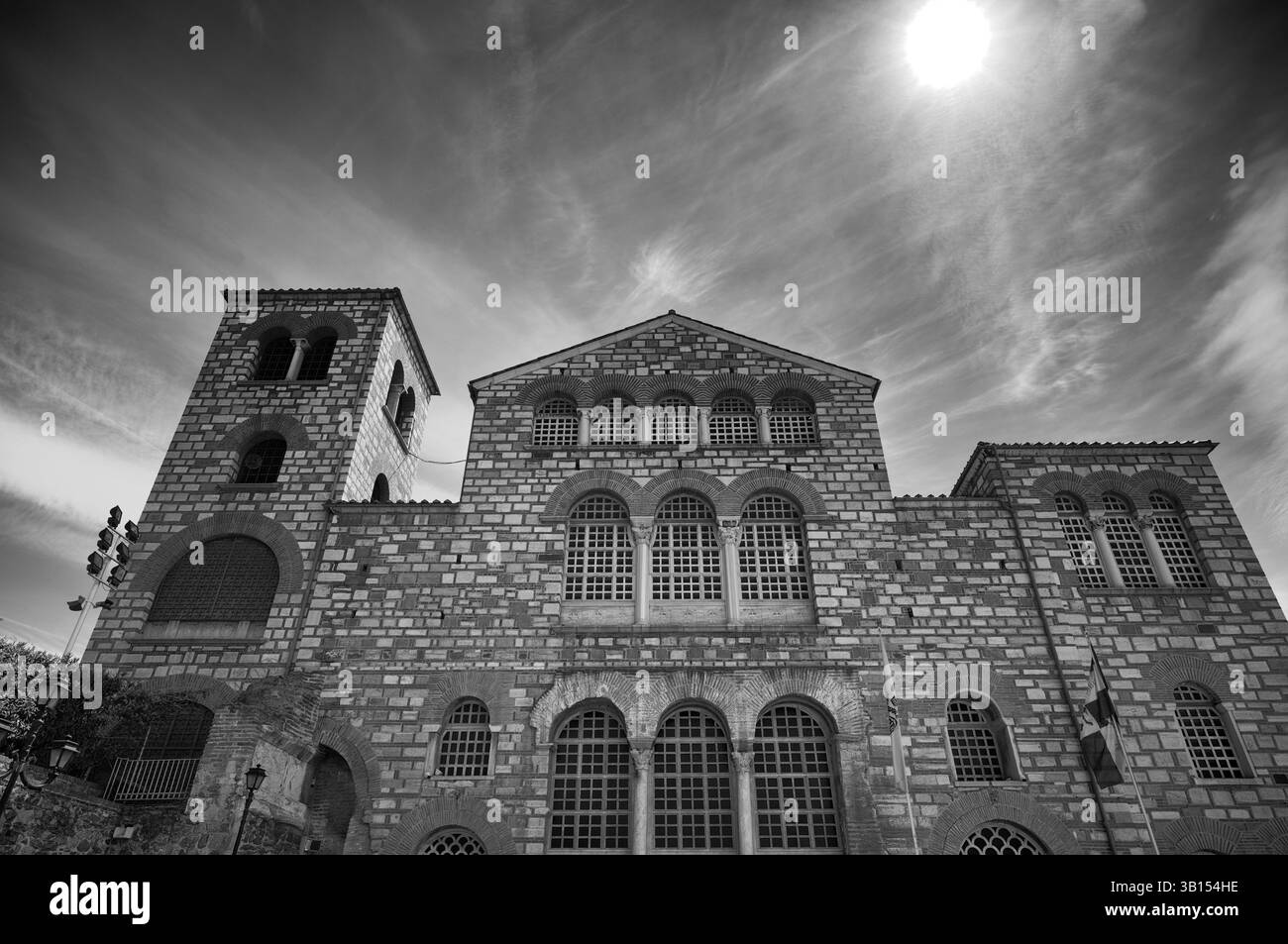 Kirche Hagios Demetrios, auch Agios Dimtrios oder Demetrios Basilika, Thessaloniki, Mazedonien, schwarz-weiß, Griechenland, Europa Stockfoto