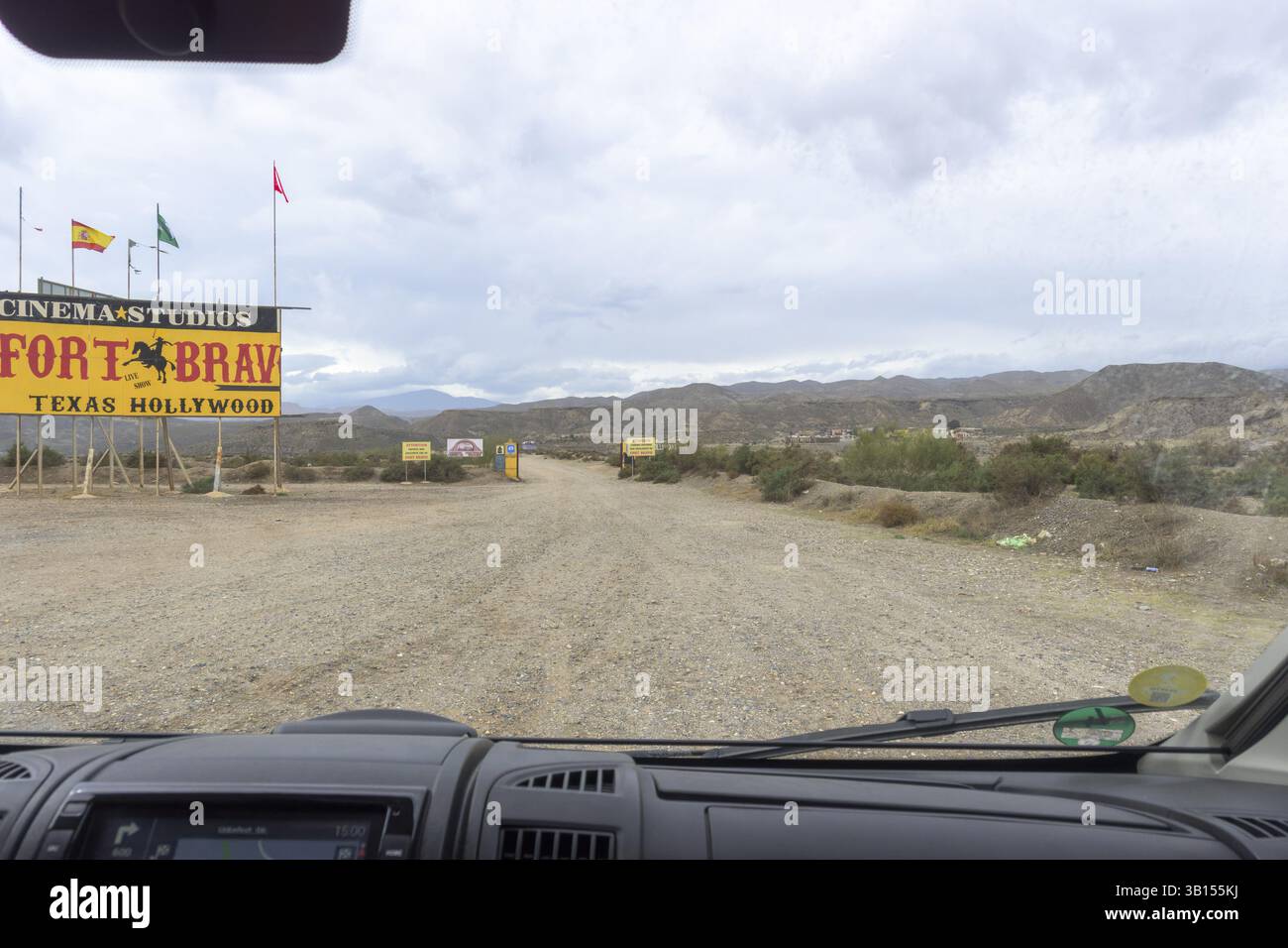 Zufahrtsstraße zum westlichen Dorf Fort Bravo oder Texas Hollywood, Almeria, Spanien, Europa Stockfoto